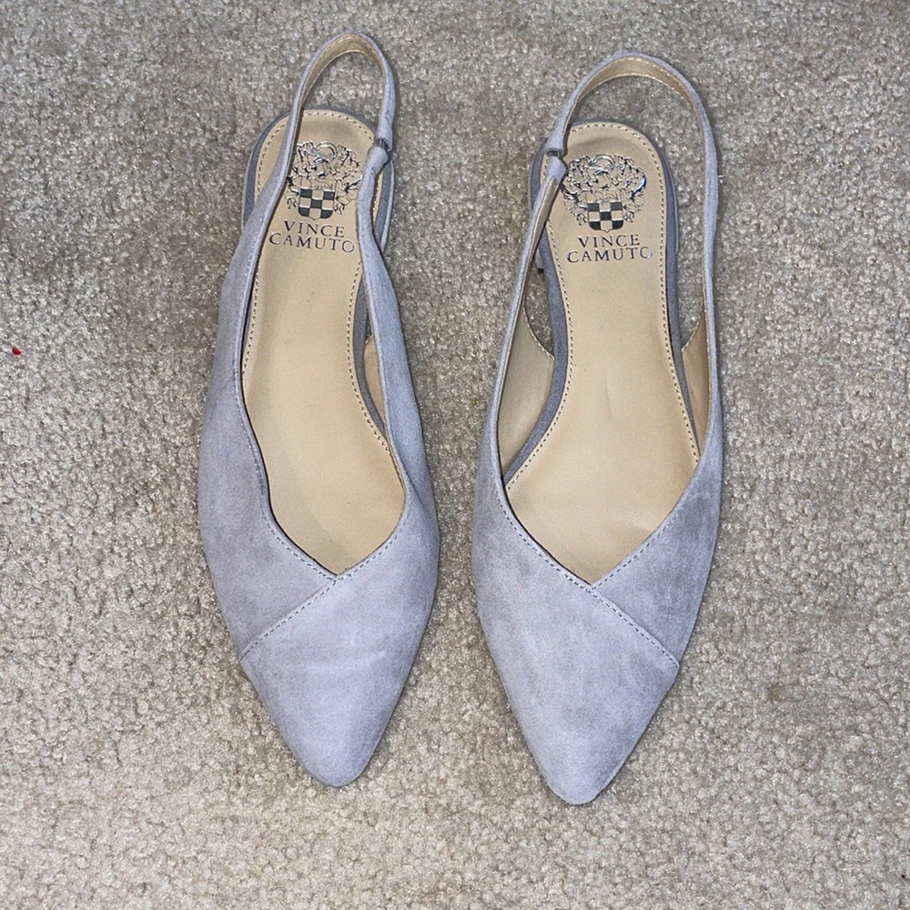 Vince Camuto Jasenia Light Grey Suede Closed
Point-Toe Sling-Back Slip-On Flats